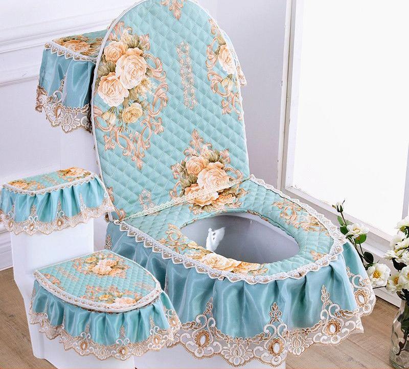 3 sztuk/zestaw koronkowy haft odpinany nakładka na sedes tkanina pyłoszczelna miękka deska sedesowa poduszka z pierścieniem dekoracja wnętrz nakładka na toaletę