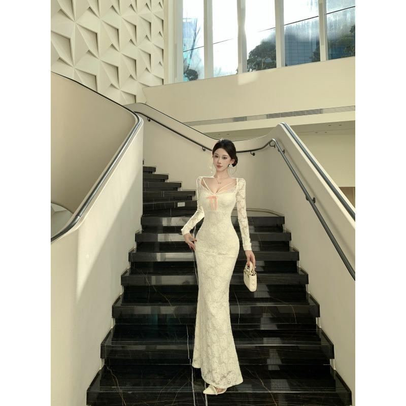 Celebrity Temperament French High-end Dress Dress Sexy Pure Lust Spice Girl Lace Fishtail Hip Dress Women