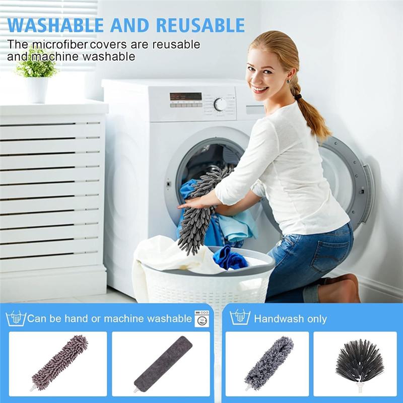 ABZC-5-In-1 Kit Dusters For Cleaning, Duster With Extension Pole,Extendable Duster With 100 Inches, For Cleaning Ceiling Fans