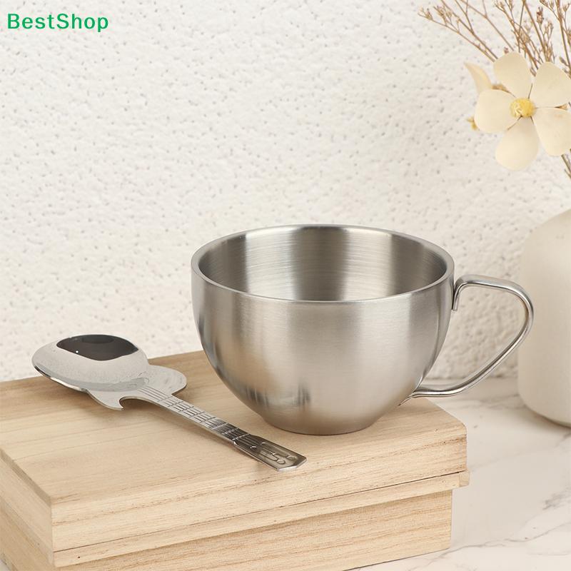 Double-Walled Stainless Steel Tea Cup Set - Includes Saucer and Spoon for Office & Home