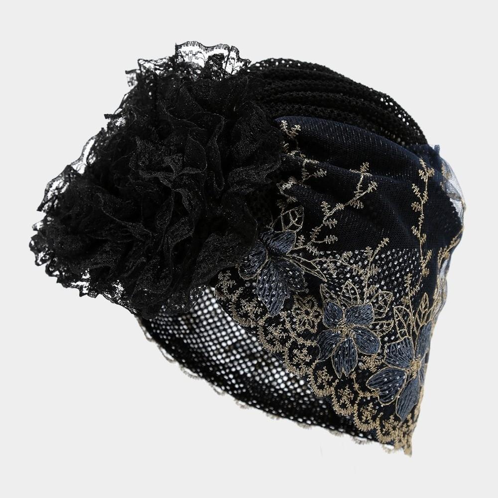 Embroidered Flowers Beauty Lace Curling Hat Breathable Mesh Lace Pullover Cap  Outdoor