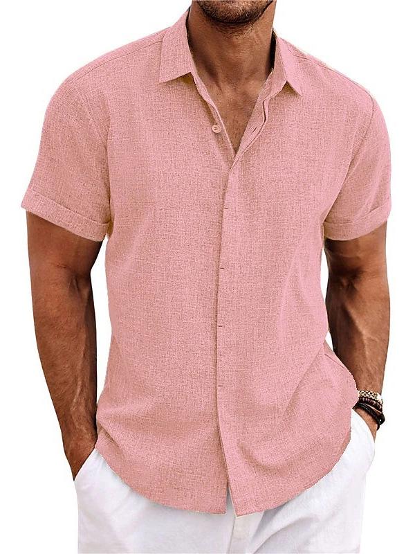 Men's Double-Breasted Short-Sleeve Cotton-Linen Shirt