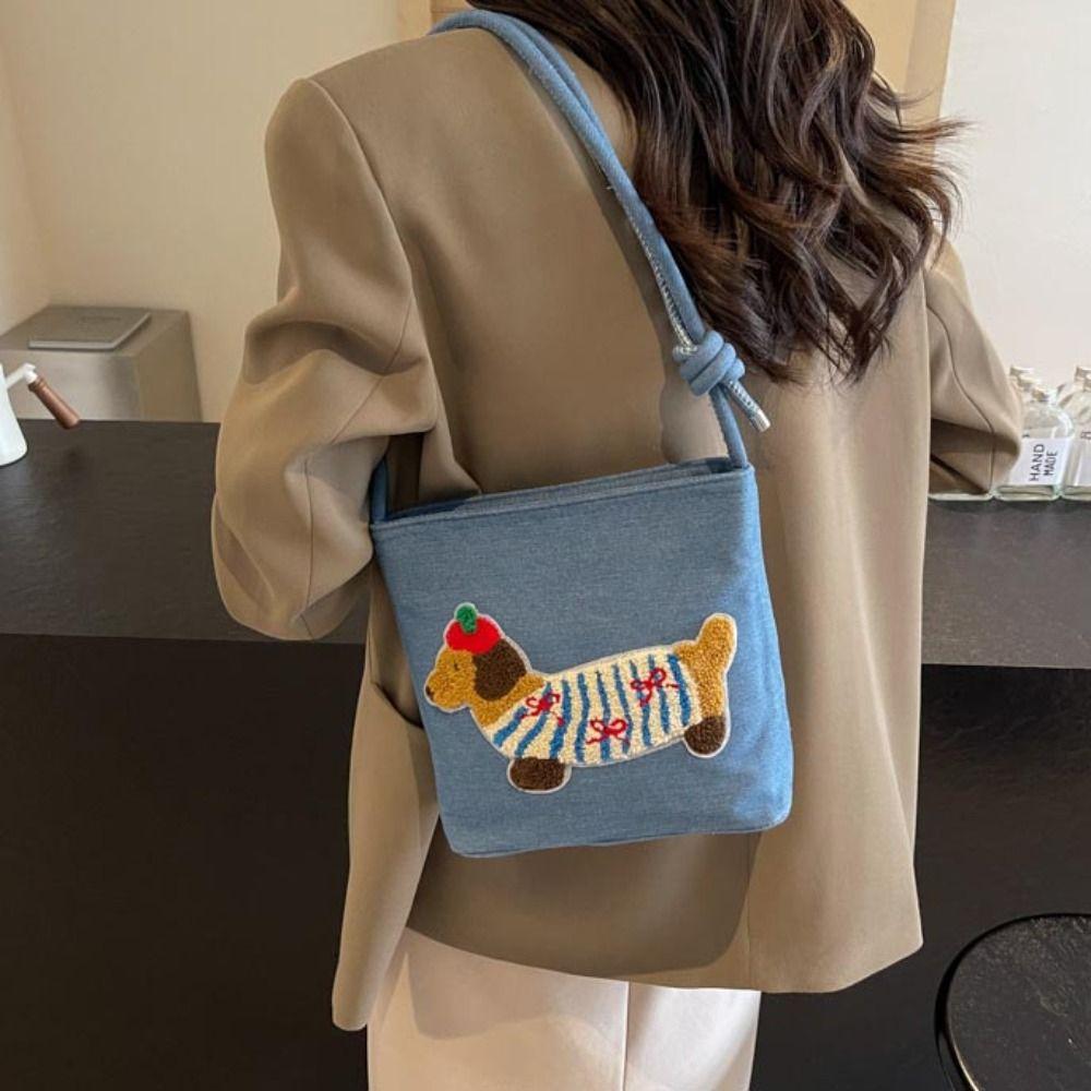 

Cute Dog Canvas Tote Bag Korean Style Lovely Handbag Simple Cartoon Animal Bucket Bag Students style3