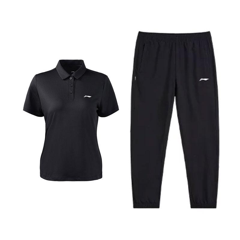 

Li-Ning Fashion Breathable Polo Shirt Comfortable Sports Long Pants Casual Set Women sets Black W518-2+V820-1 S
