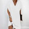 2024 Women's V-Neck Pleated Batwing Sleeve Dress for Spring/Summer - Elegant Style