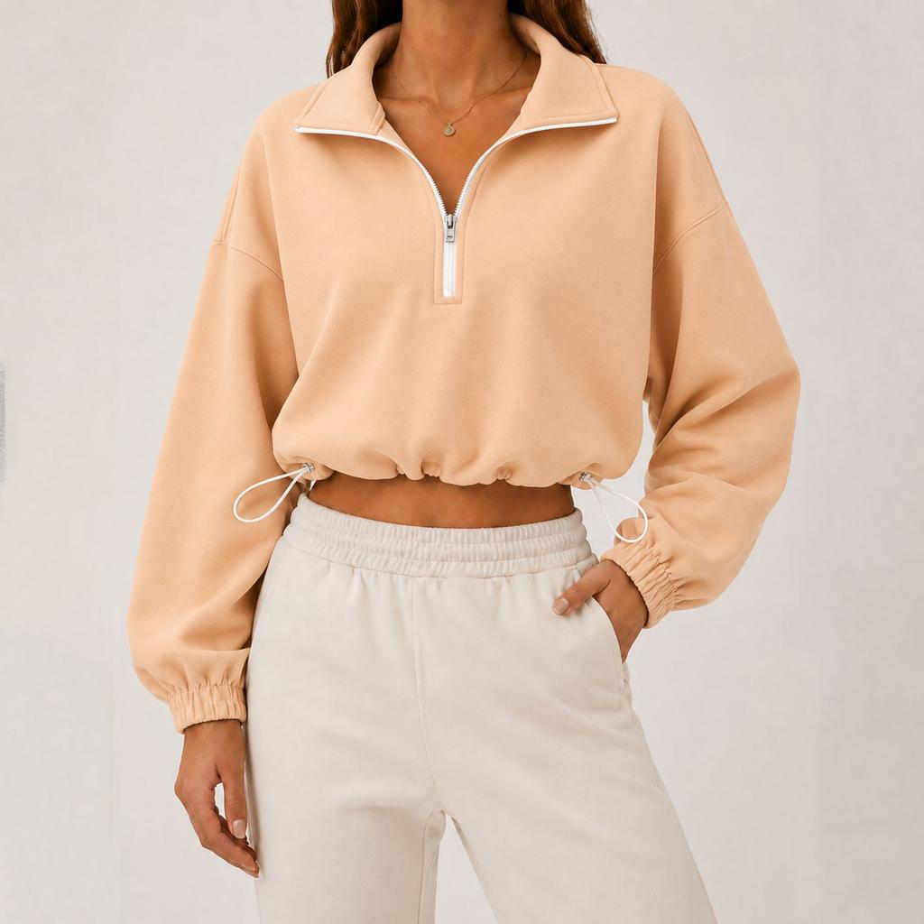 Women's Casual Half Zip Cropped Sweatshirt with Collar Color