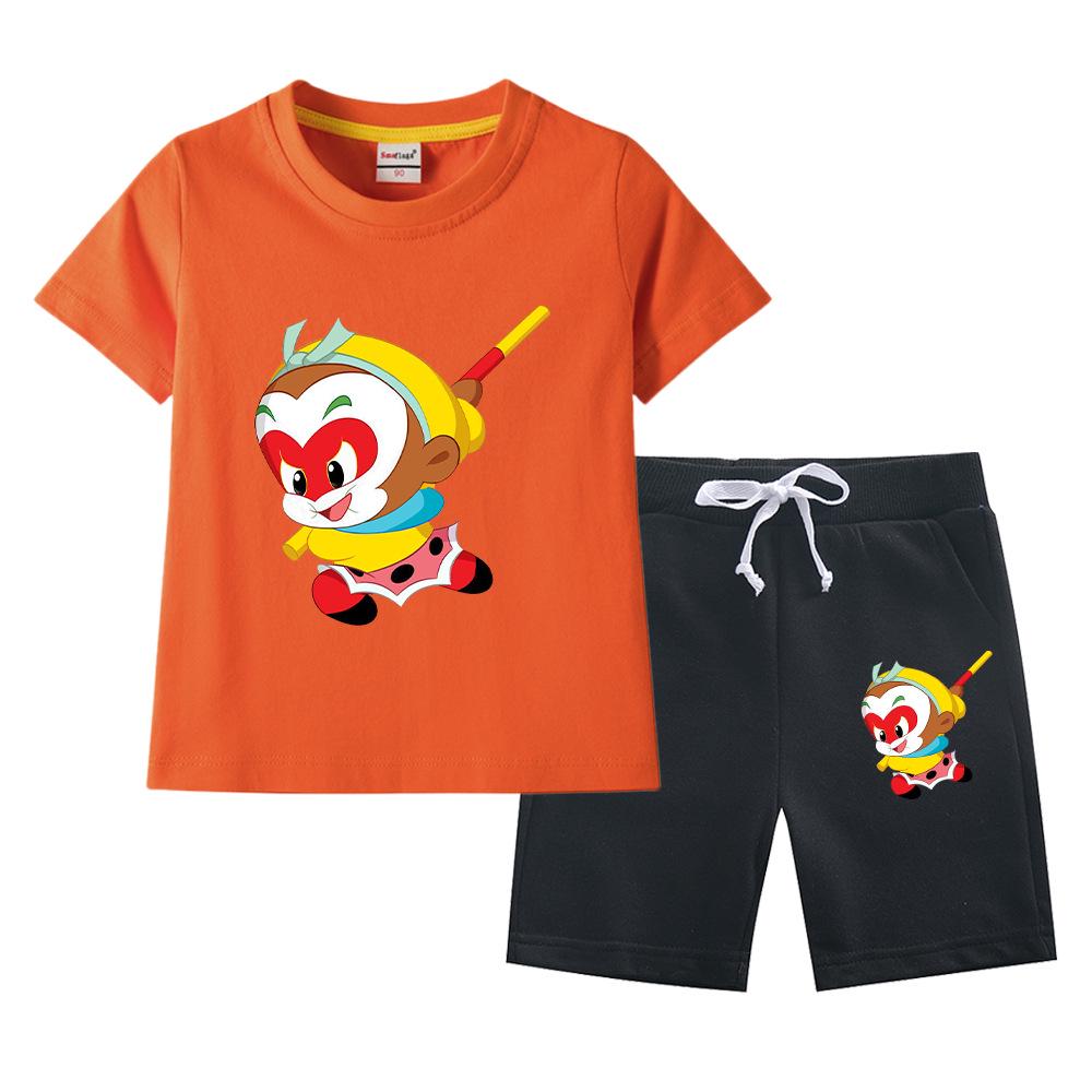 Sun Wukong Boys' Summer 2023 Cotton Outfit: Short Sleeve T-shirt & Shorts Two-Piece Set