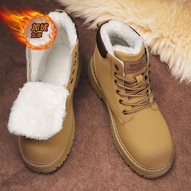 Pánské sněhule Zimní plyšové teplé vysoké kotníkové boty v britském stylu Venkovní boty na silné podrážce protiskluzové pracovní boty Botas De Hombre