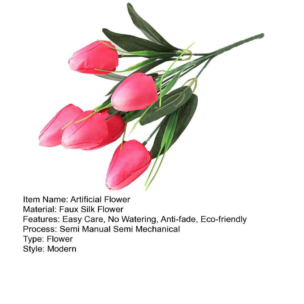 1 Branch 33cm Artificial Flower No Watering No Fade Faux Silk Cloth Wedding Bridal Handheld 6 Heads Simulation Tulips Home Decor