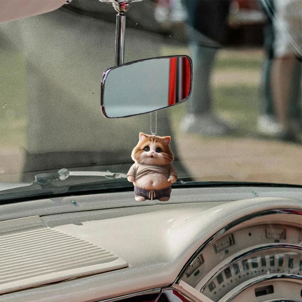 Fat Cat / Dog Car Rear View Mirror Decoration Deb Dog Cat Mascot Keychain