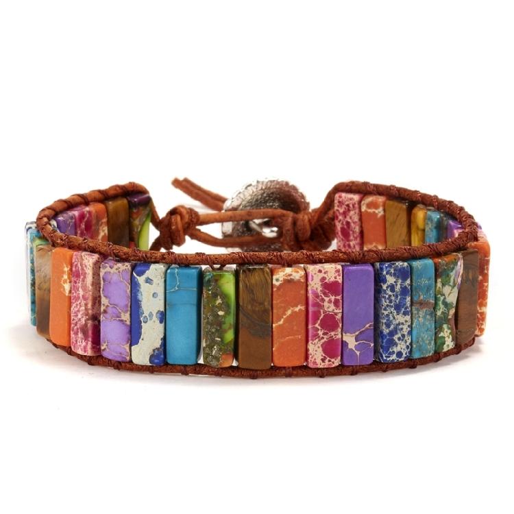 Stone Wrap Leather Bracelets Vintage 2 Strands Multilayer Woven for Women Men