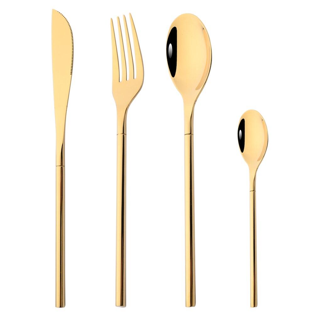 4pcs Gold Dinnerware Set Stainless Steel Cutlery Sets Mirror Flatware Silverware Knife Fork Spoons Set Party Kitchen Home Tableware
