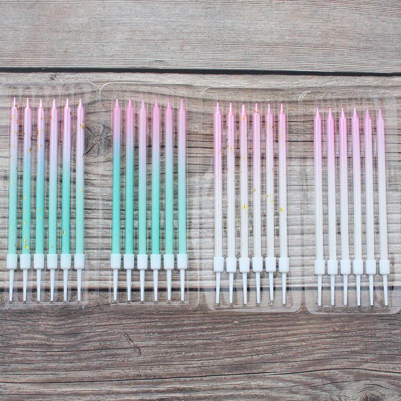 New A8 Series Gradient Pink Green Straight Pole Pencil Candle Party Party Gradient Pink Platinum Light Candle