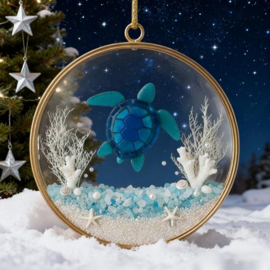 Décoration de Noël Série Océan Ornements Acryliques Décor Suspendu de Noël avec Thèmes Océan Cadeau Festif pour la Maison et l'Exposition d'Arbre