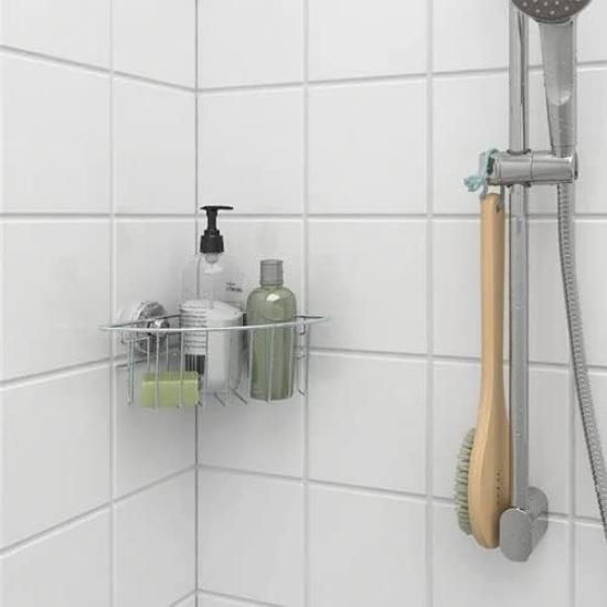 IKEA Corner Shelf Unit with Suction Zinc Plated KROKFJORDEN Cups, (004.540.05)