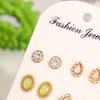 6Pairs Women Water Drop Flower Rhinestone Faux Opal Ear Studs Earrings