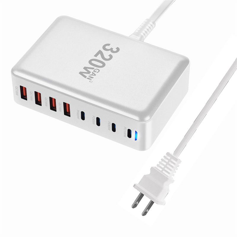 320W GaN Charger USB C Fast Desktop 8-port USB Type C PD Charger Fast Charge 3.0 USB Type C Fast Charger for iPhone15 14 Samsung