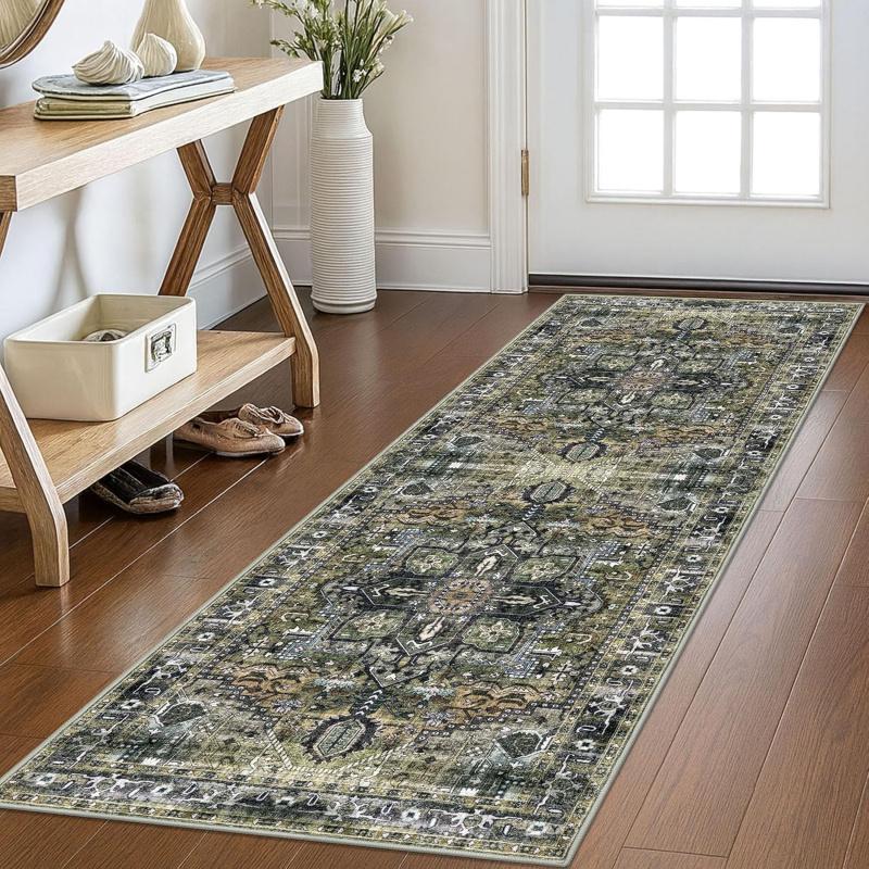 Vintage Persian Runner Rug, Non-Slip Hallway Carpet,Traditional Oriental Pattern Long Floor Mat for Entryway  Home Decor