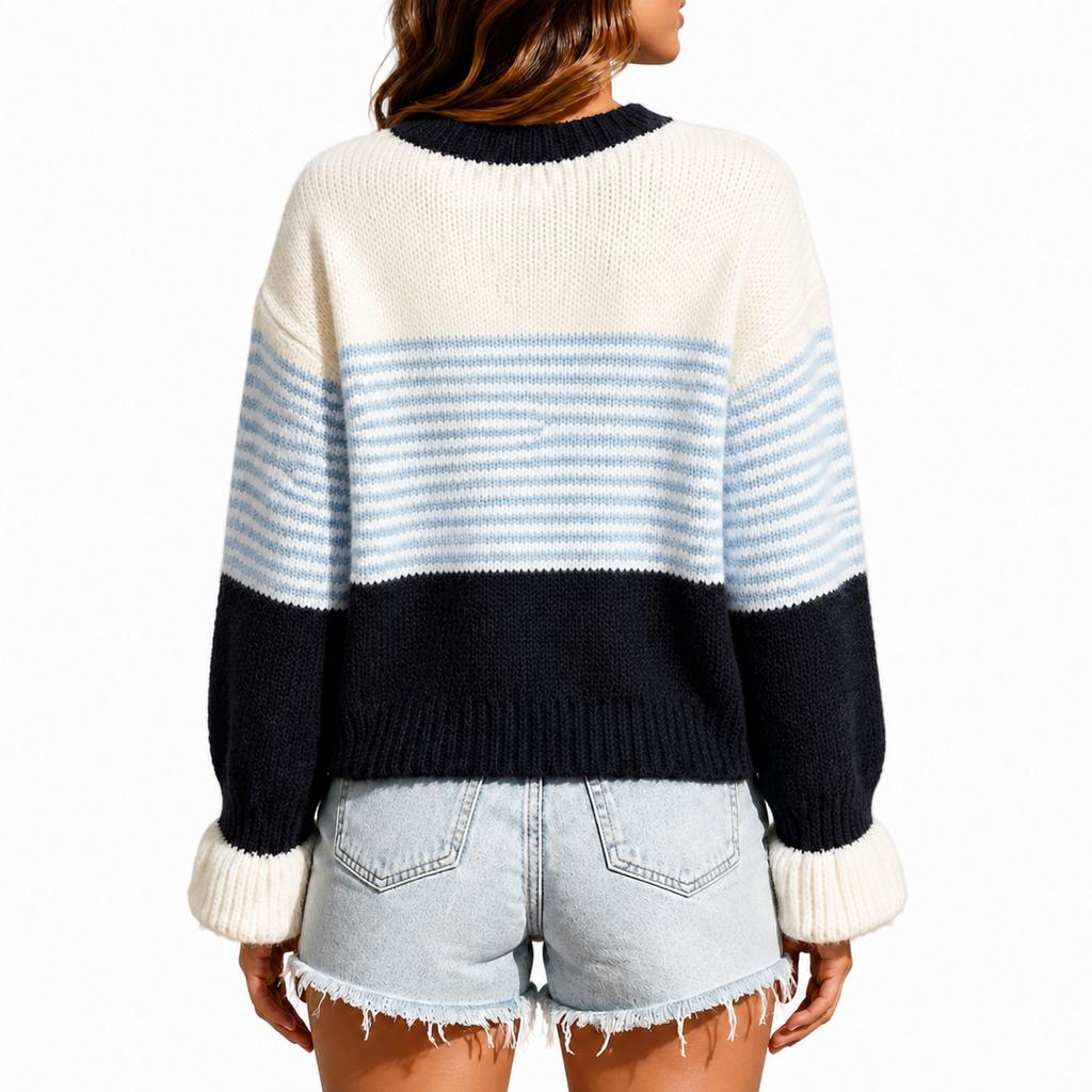 Cardigan tricoté color-block, polyvalent / pull d'hiver, à un seul bouton, haut en maille décontracté pour tous les jours