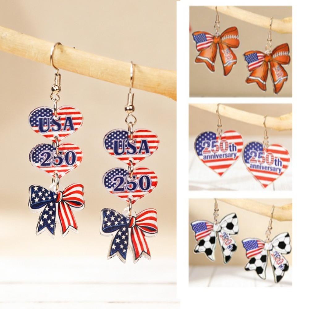 4pcs American Flag Earrings Silver Patriotic Star Dangle Earrings Windmills Independence Day Jewelry Gift for Women Veterans