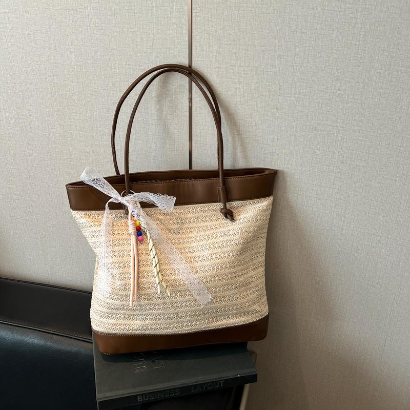 

Large capacity casual woven bag women s summer straw bag seaside vacation beach bag commuter shoulder bag