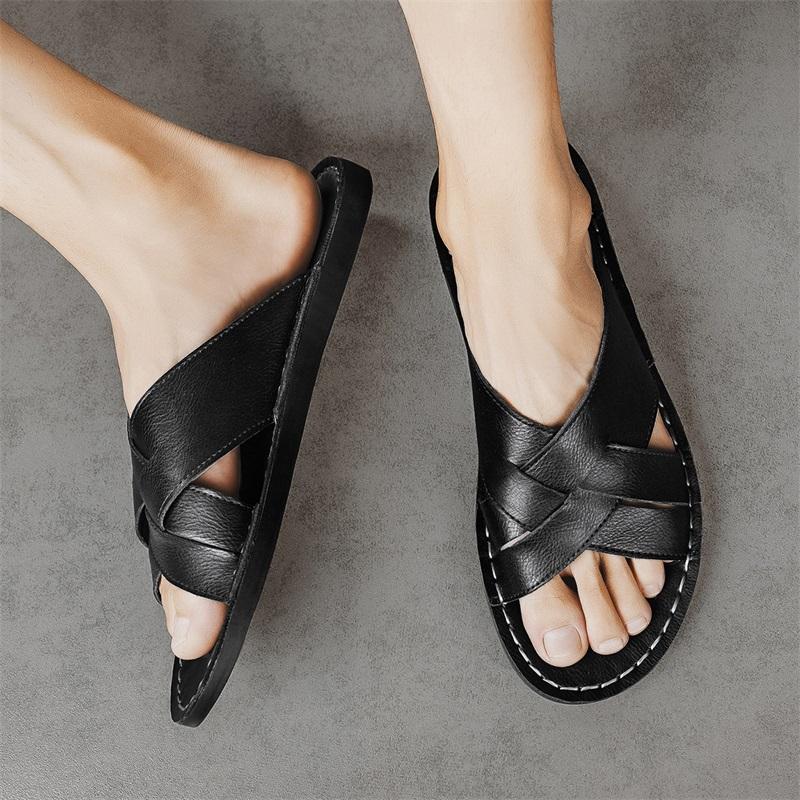 Fashion Simple Men's Sandals Solid Color Leather Men's Summer Shoes Casual Comfortable Open Toe Sandals Soft Beach Shoes Men's Sandal