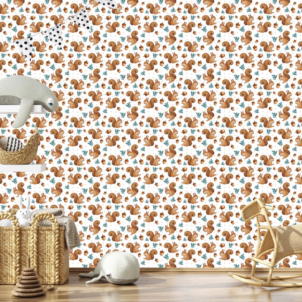 Squirrel Wallpaper White and Orange for Living Room and Bedroom 50x1000