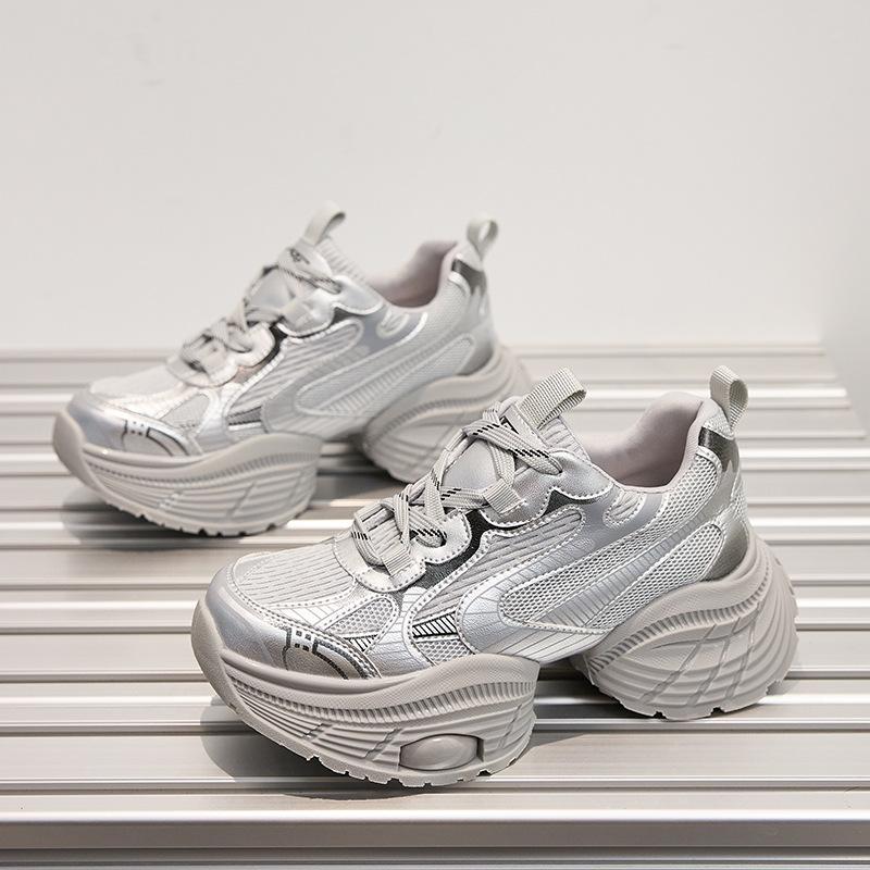 Small Size Platform Silver Fashion Dad Shoes Women's New Versatile Casual Shoes Heightening Lightweight Sports Shoes Trendy Shoes
