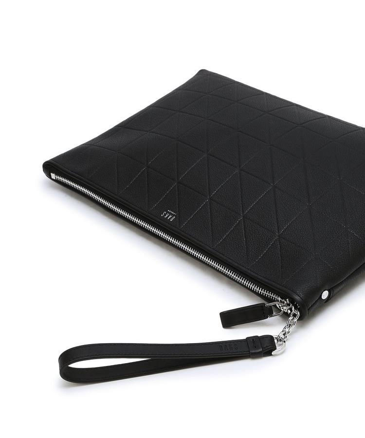 Daks Men'S Accessories Black Grid Pattern Embossed Cowhide Dbba6F279Bk