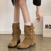 Brown Maillard Style Retro Thick-heeled Boots Children's 2025 New Autumn Skirt with Thin and Heightened Trousers Short Boots