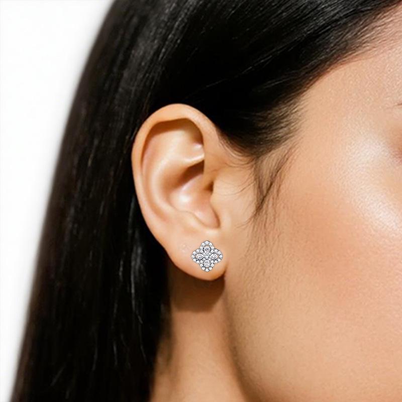Boucles d'oreilles élégantes trèfle à quatre feuilles en moissanite: Argent Sterling S925, Design Flocon de Neige, Bijoux de Luxe Haut de Gamme