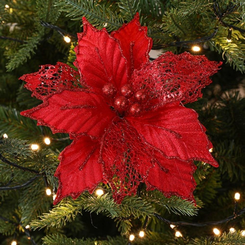 Neue 24cm Weihnachtsstern Glitzer Blume Große Künstliche Blumen Weihnachtsblumen Hochzeitsdeko Frohe Weihnachten Weihnachtsbaumschmuck