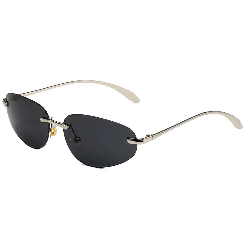 Y2K Vintage Rivet Metal Rimless Sunglasses Women For Men Sun Glasses Punk Luxury Brand Designer Popular Future Shades UV400