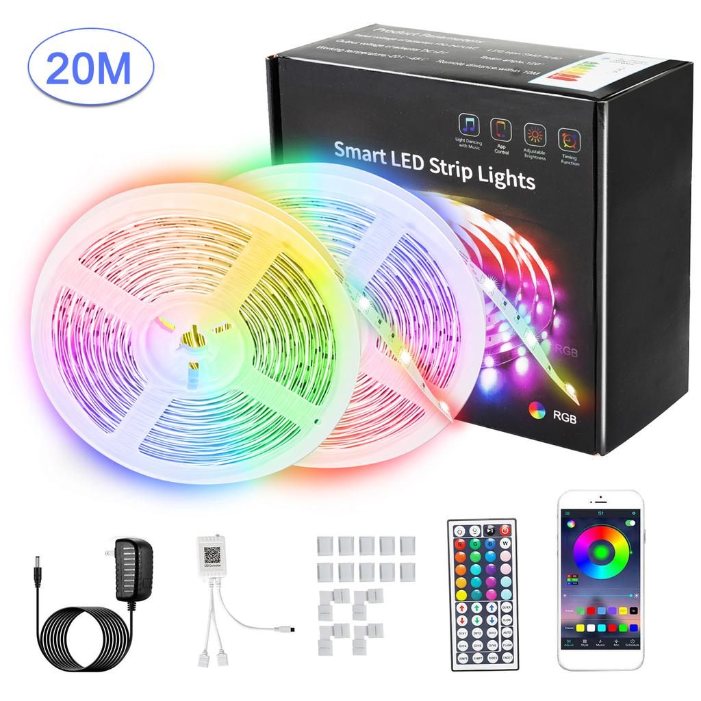 RGB LED Strip Lights 600LEDs 5050RGB Light Strip IP65 Waterproof LED Tape Light APP Control Adjustable Brightness Timing Function