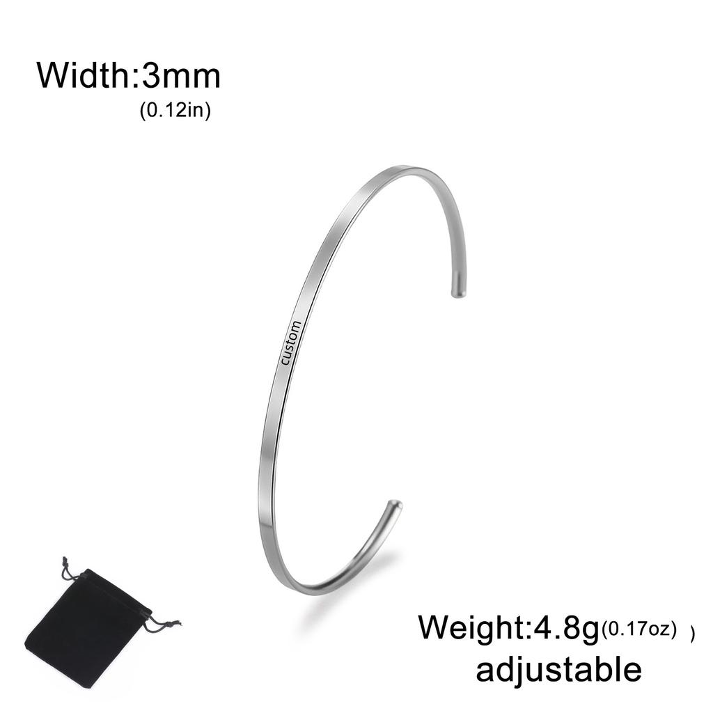 Customized Name Date Quote Bracelet Stainless Steel Personalized Carving Name Minimalist Open Bracelet Fashion Party Gift