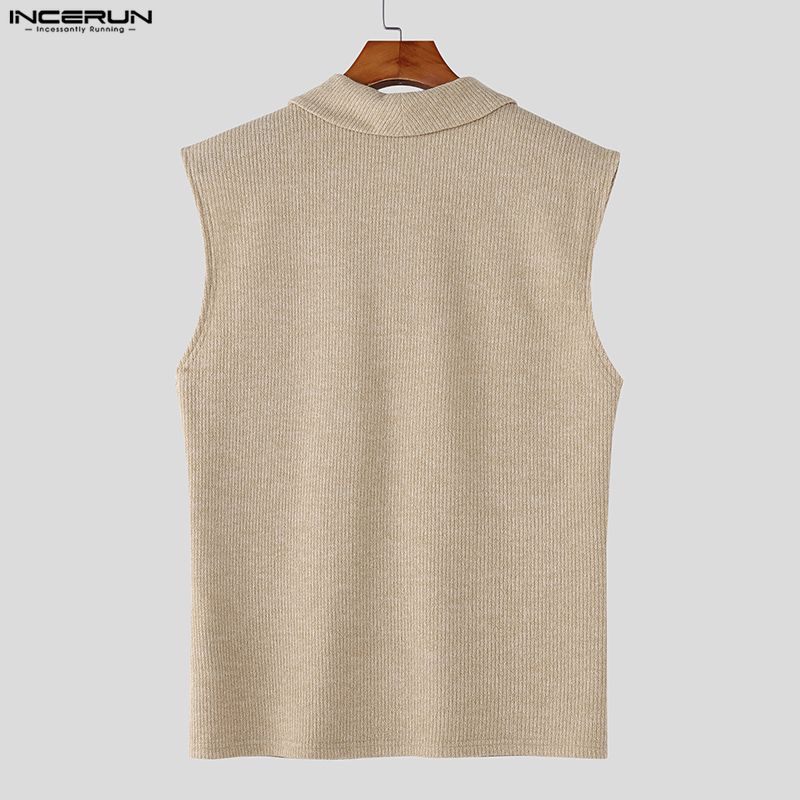 INCERUN Summer Men Sleeveless Solid Knitted Casual Fitted Tank Tops