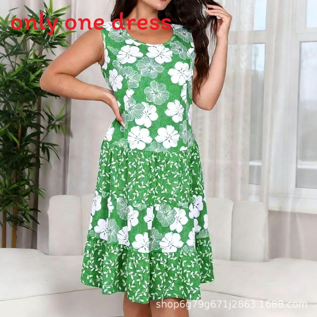 Floral Knit Sleeveless Midi Dress With Relaxed Fit For Summer Casual Wear