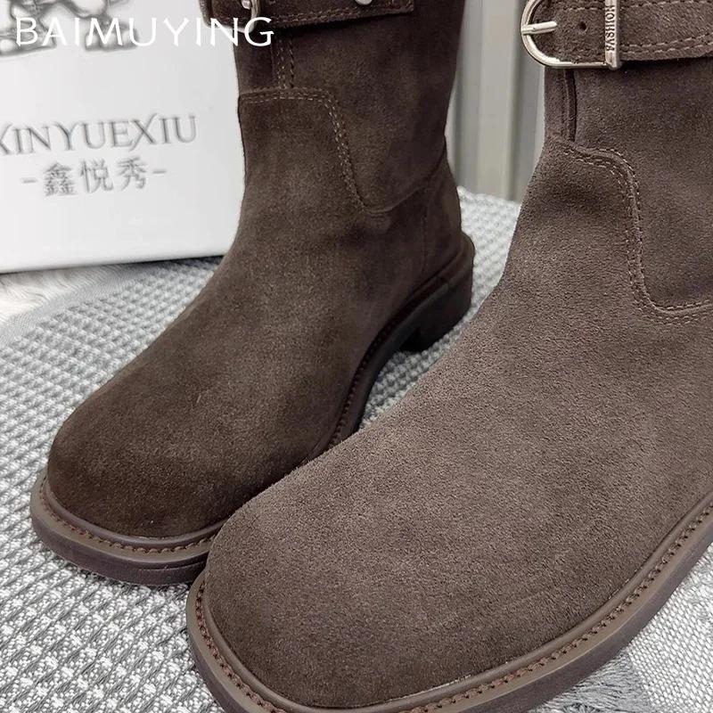 Flats Women High Boots Suede Buckle Fashion Shoes Knee High New Motorcycle Boots Winter Trend Designer Goth Botas De Mujer