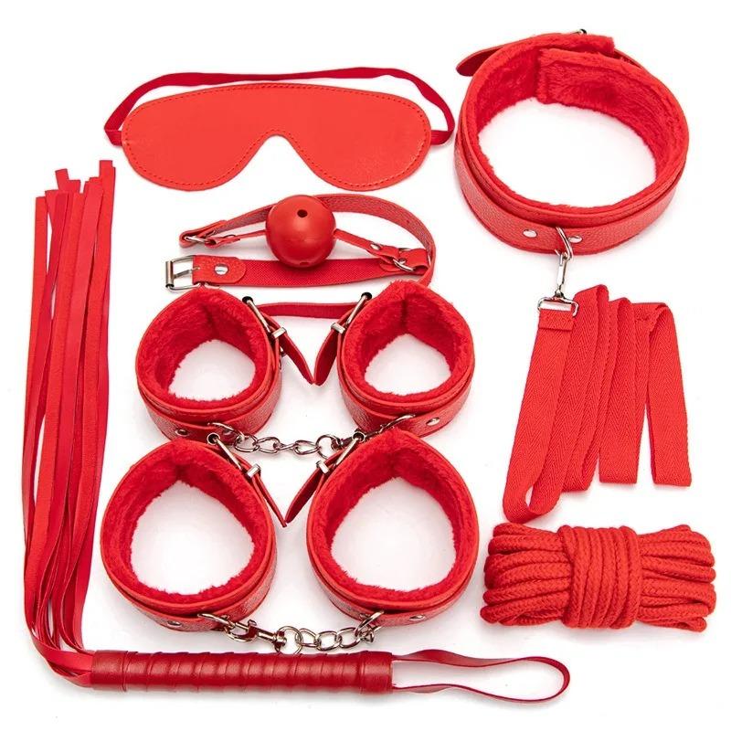 7 Piece Set Of  Kits Sex Toys For Women Adults Games Bondage Handcuffs Sex Whip Mouth Gag