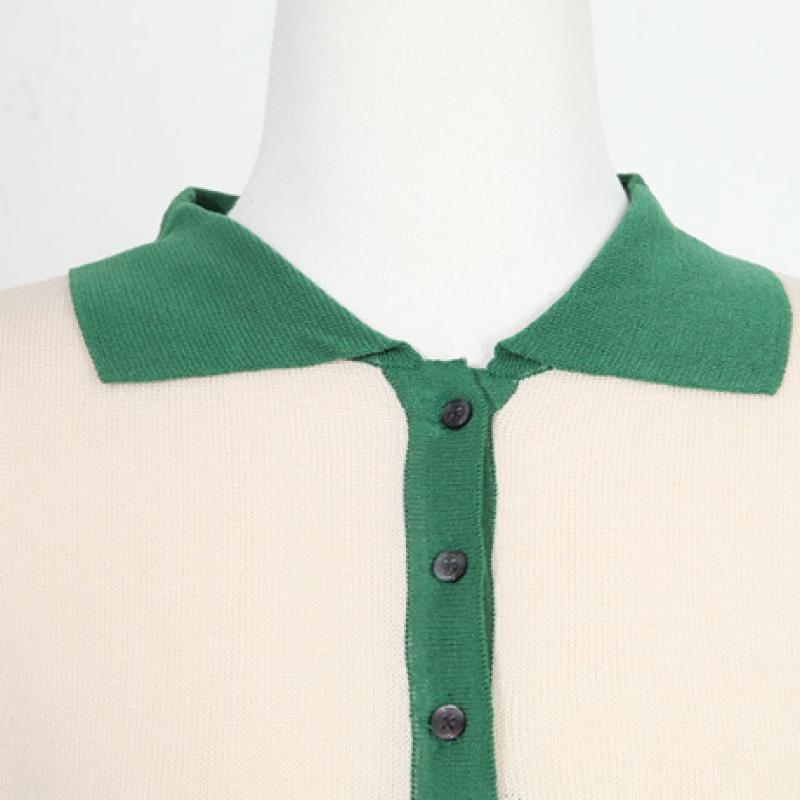 Shiz Madam Women T56730 Roy Collar Contrast Short Sleeve Knit