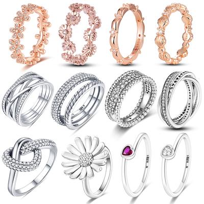 Sale 925 Sterling Silver Stackable Infinite Heart Daisy Flower Ring for Women Original 925 Silver Rings Brand Jewelry Gift