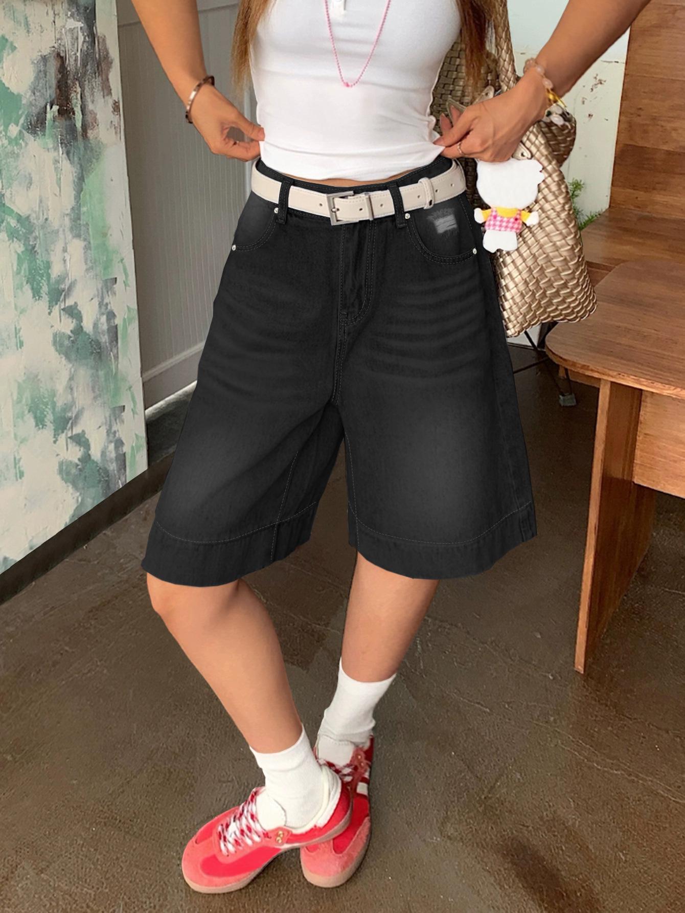 Trendy Women s High Street Ripped Washed Denim Shorts, Straight Leg Medium