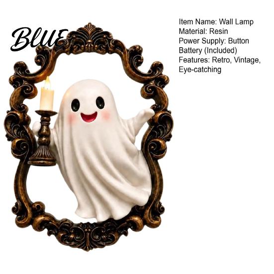 Retro Wall Lamp Halloween Ghost Lamp Gothic Resin 3D Frame Art Led Candle Light Vintage Sculpture with LED for Living Room Home Decor Cute Night