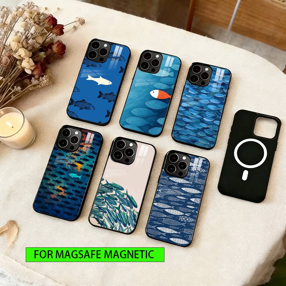 Small fish Phone Case For iPhone17,16,15,14,13,12,11 Plus,Pro Magnetic with Magsafe Wireless Charging
