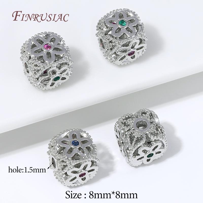 18K Gold Plated Hollow Flower Barrel Spacer Beads,Multicolor CZ Inlaid Loose Bead For DIY Pearl Necklace Jewelry Making Supplies