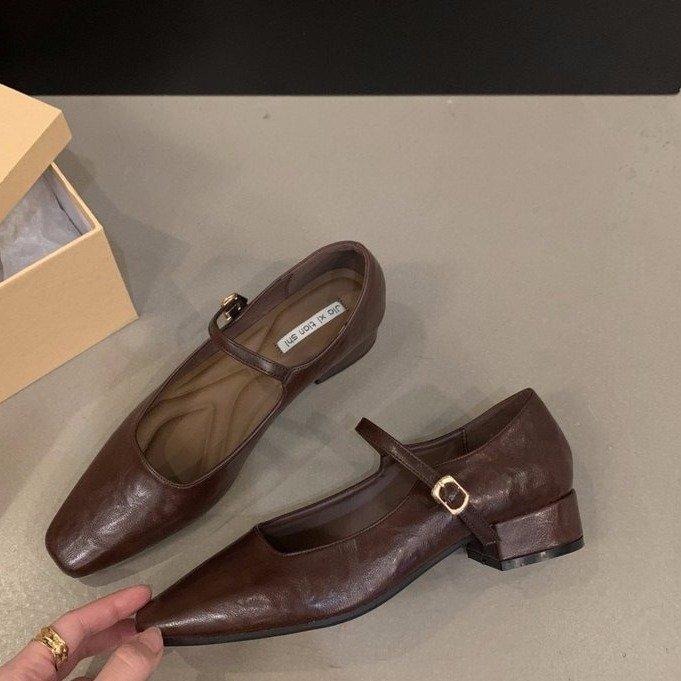 2025 New Autumn Korean Version of Fairy Thick Heel Mary Jane Small Leather Shoes French Evening Temperament Commuter Single Shoes Woman