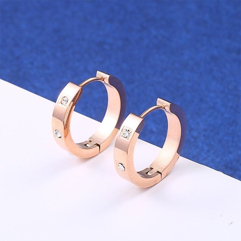 

Stainless Steel Tiny Zircon Stone Huggies Wedding Medium Jewelry Hoop Earrings Gifts for Women рожевий колір золота