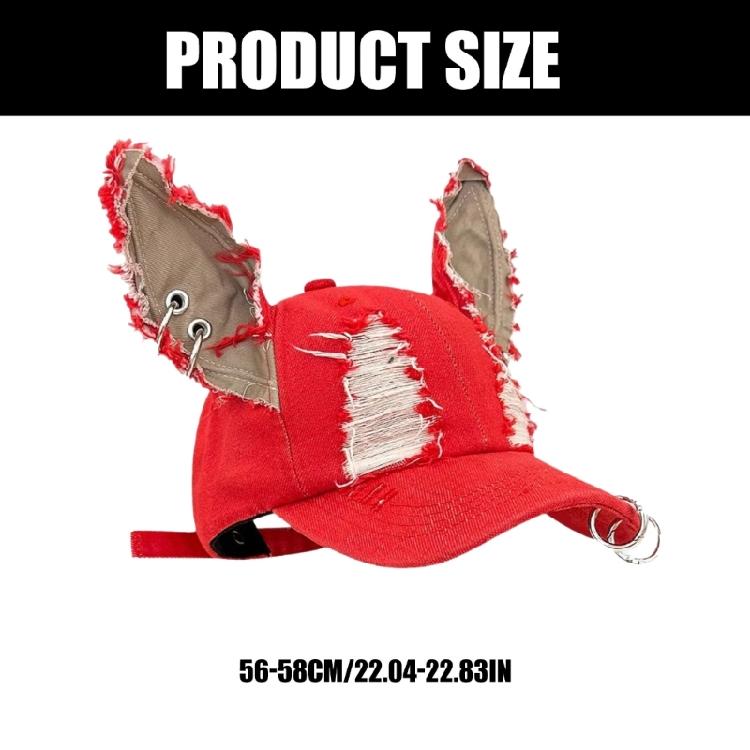Grunge-Hut für Damen, verstellbarer Riemen, Used-Look-Trucker-Cap mit Hundeohren und Metallringen, Punk-Kopfbedeckung für Musikfestivals