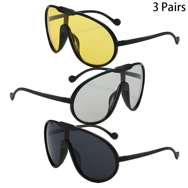 

3 Pairs Oversize Sunglasses Men Fashion Outdoor Windproof Goggle Women Stylish Wrapped Round Brand Design Protective Shades as picture shows