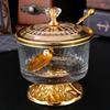 Seasoning Jar,Golden Alloy With Lid Glass Tall Feet Salt Container,Coffee Beans Storage Jar,Kitchen Desktop Decoration Tools